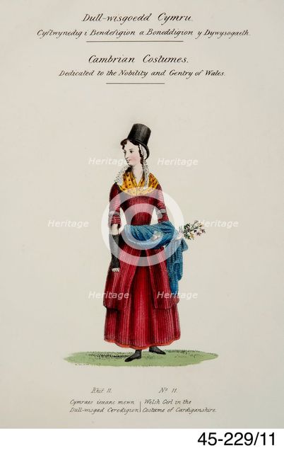 Cambrian Welsh Costume print no. 11, c1830s-1850s. Creator: Lady Llanover.
