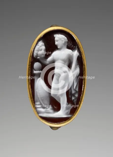 Cameo Gem with Perseus holding the Head of Medusa set into a Ring, 25 B.C.-A.D. 25. Creator: Unknown.