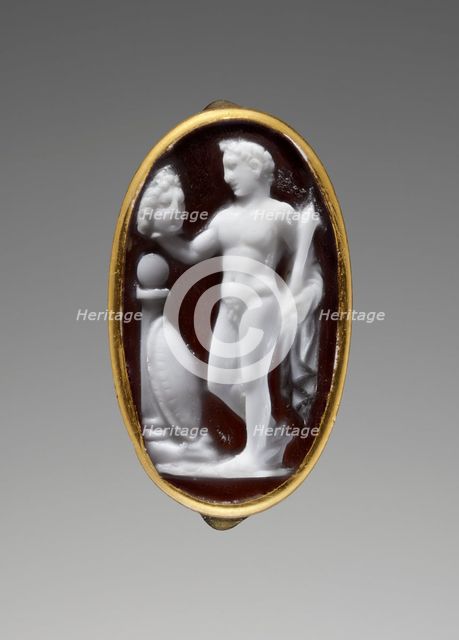 Cameo Gem with Perseus holding the Head of Medusa set into a Ring, 25 B.C.-A.D. 25. Creator: Unknown.