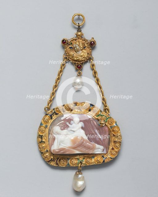 Cameo of Venus and Cupid, Probably a Hat Badge Mounted as a Pendant, Northern Italy... Creator: Unknown.