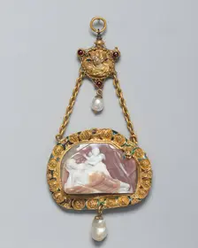 Cameo of Venus and Cupid, Probably a Hat Badge Mounted as a Pendant, Northern Italy... Creator: Unknown
