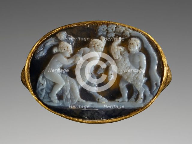 Cameo with Pan, a Maenad, a Satyr and a Goat inset Into a Ring, 25-1 B.C. Creator: Unknown.
