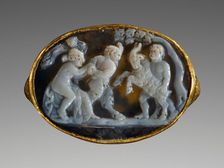 Cameo with Pan, a Maenad, a Satyr and a Goat inset Into a Ring, 25-1 B.C. Creator: Unknown