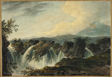 Camel Caravan Crossing Plane Above Waterfall, 1742-1793. Creator: Dominic Serres