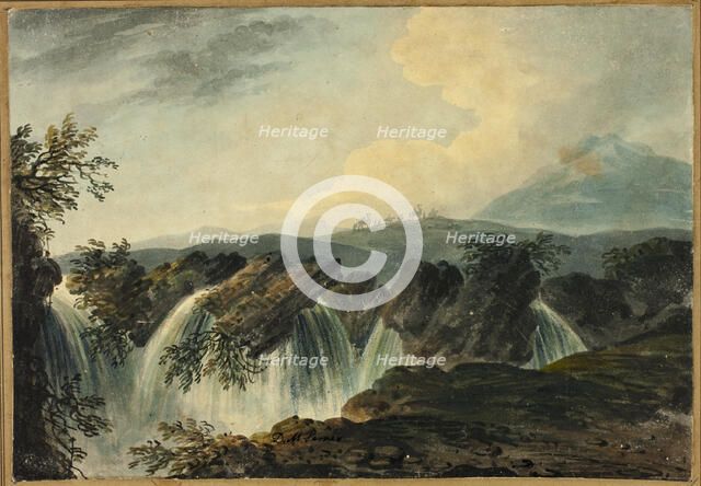 Camel Caravan Crossing Plane Above Waterfall, 1742-1793. Creator: Dominic Serres.