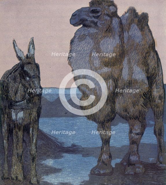 Camel and ass; scene from "The Jungle Book", 1919. Creator: Paul Jouve.