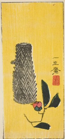 Camellia and basket, section of an untitled harimaze sheet, c. 1850s. Creator: Ando Hiroshige