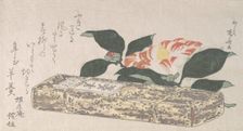Camellia Flower and Yokan (a sort of bean jelly) Wrapped in Bamboo Skin, 1811., 1811. Creator: Shinsai