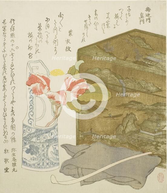 Camellia in Vase and Tea-utensil Box, 1820s. Creator: Rintei.