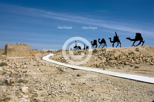 Camels approaching Avdat, Israel. Creator: Samuel Magal.