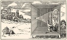 Camera Obscura. From: "Ars Magna Lucis et Umbrae" by Athanasius Kircher, 1646. Creator: Anonymous