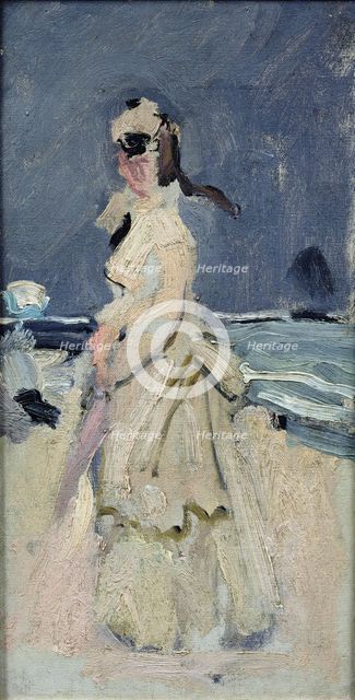 Camille on the beach, 1870. Creator: Monet, Claude (1840-1926).