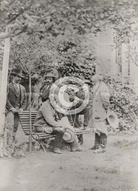 Camille Pissarro, Cezanne, Martinez and others in the garden at Pontoise, 1877. Creator: Unknown.