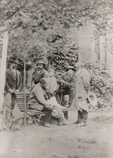 Camille Pissarro, Cezanne, Martinez and others in the garden at Pontoise, 1877. Creator: Unknown