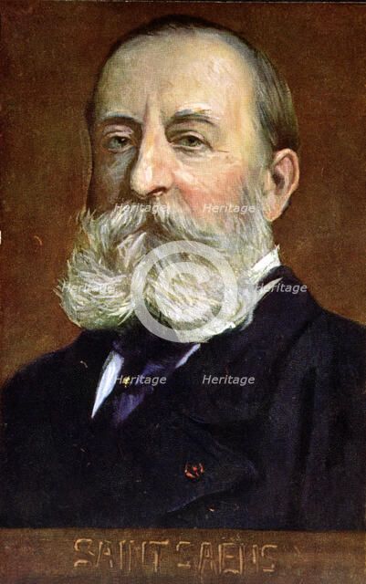 Camille Saint-Saens (1835-1921), French composer, engraved postcard of his age.