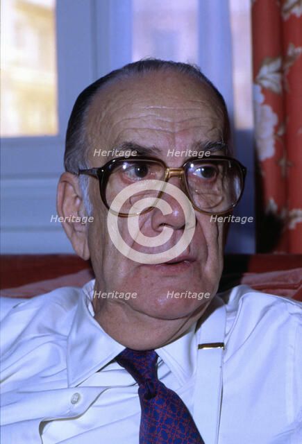 Camilo Jose Cela (1916-2002), Spanish writer and Nobel Prize of Literature, portrait, 1989.