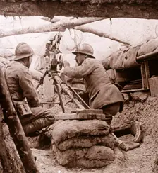 Camouflaged machine gun, c1914-c1918