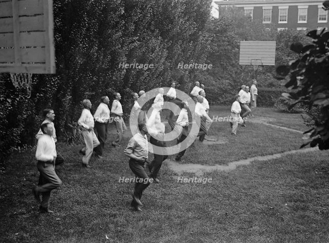 Camp, Walter, I.E, Exercise School - Cabinet Officials Exercising with Other Govt..., 1917 or 1918. Creator: Harris & Ewing.
