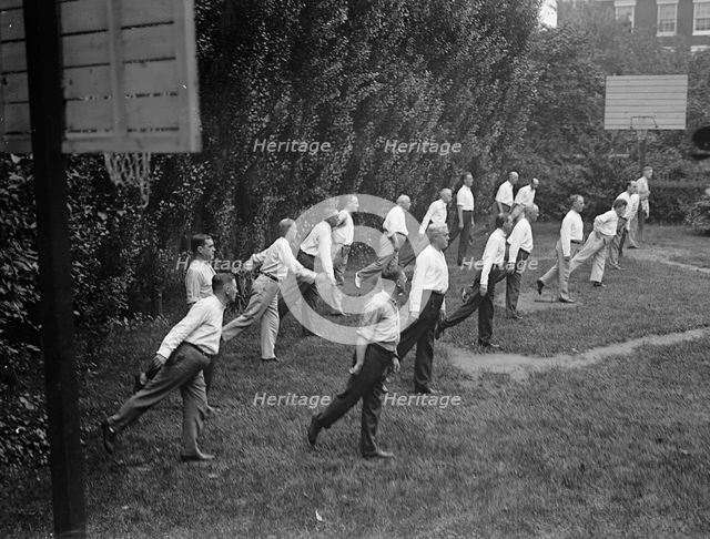 Camp, Walter, I.E, Exercise School - Cabinet Officials Exercising with Other Govt..., 1917 or 1918. Creator: Harris & Ewing.