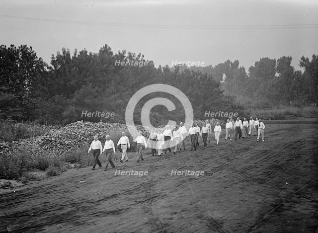 Camp, Walter, I.E, Exercise School - Cabinet Officials Exercising with Other Govt..., 1917 or 1918. Creator: Harris & Ewing.