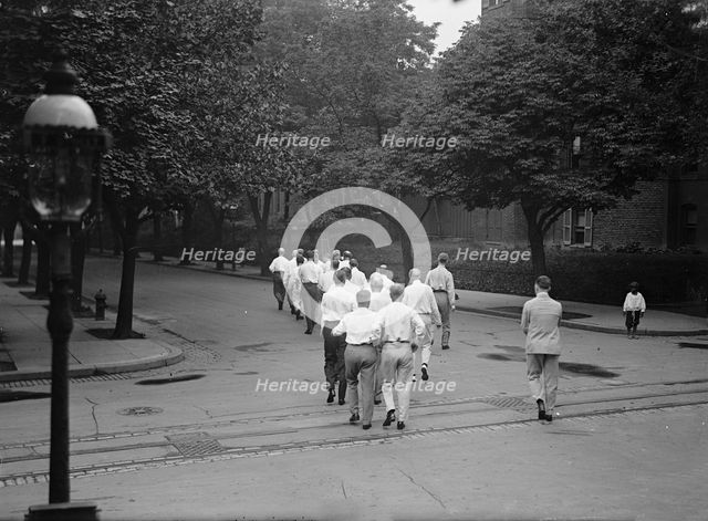 Camp, Walter, I.E, Exercise School - Cabinet Officials Exercising with Other Govt..., 1917 or 1918. Creator: Harris & Ewing.