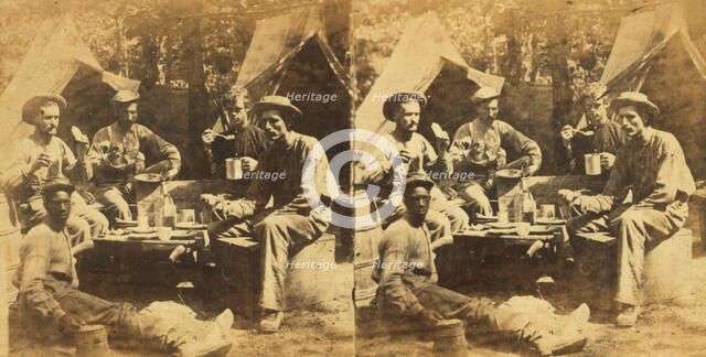 Camp dinner., 1861-1865. Creator: T. C. Roche.