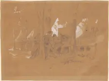 Camp Ellsworth, Near Alexandria?Five Zouaves, c. 1860s. Creator: Emanuel Gottlieb Leutze