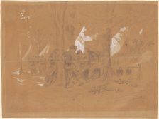 Camp Ellsworth, Near Alexandria?Five Zouaves, c. 1860s. Creator: Emanuel Gottlieb Leutze