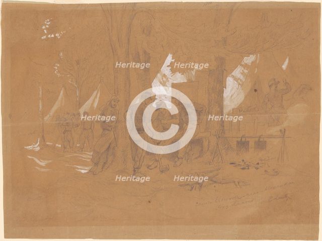 Camp Ellsworth, Near Alexandria?Five Zouaves, c. 1860s. Creator: Emanuel Gottlieb Leutze.