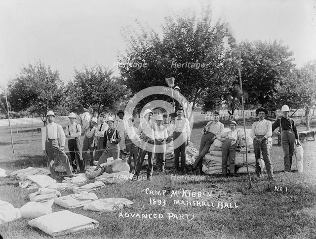 Camp McKibbin, Marshall Hall, (Advanced Party), [Maryland?], 1893. Creator: Unknown.