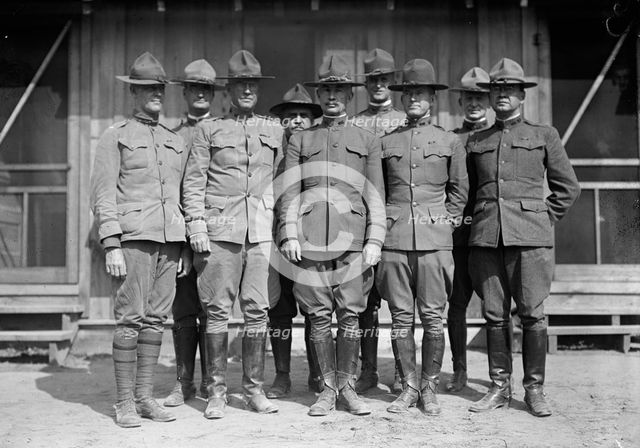 Camp Meade #1 - General Kuhn And Staff, 1917. Front: Col. Huntington; Lt. Col. Tenney Ross... Creator: Harris & Ewing.