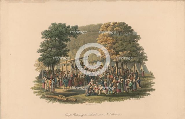 Camp meeting of the Methodists in North America , ca 1819.