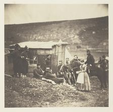 Camp of the 4th Dragoon Guards, convivial party, French & English, 1855. Creator: Roger Fenton