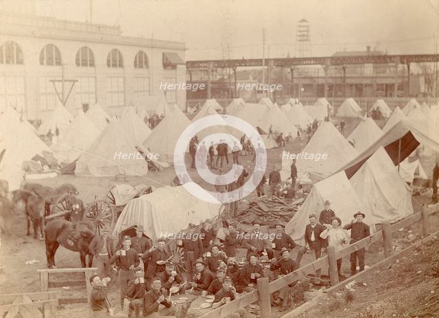 Camp of troops from Fort Sheridan at the Coliseum, Chicago, Illinois, USA, 15th May, 1897. Artist: Unknown