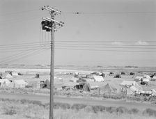 Camp of migrant potato pickers seen from potato shed..., Tulelake, Siskiyou County, California, 1939 Creator: Dorothea Lange