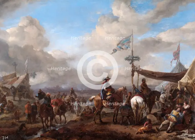 'Camp Scene with Bugler and Farrier's Booth', 17th century. Creator: Philip Wouverman.
