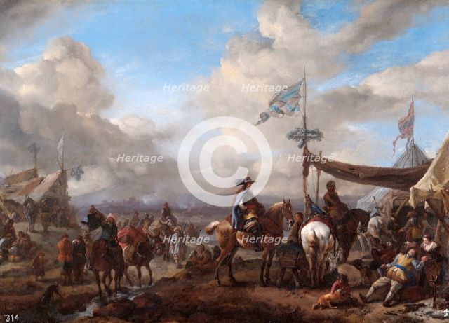 'Camp Scene with Bugler and Farrier's Booth', 17th century. Creator: Philip Wouverman.