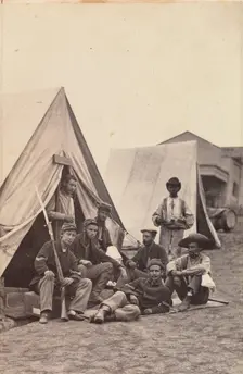 [Camp Scene with Soldiers of the 22nd New York State Militia, Harper's Ferry, Virginia], 1862. Creator: Mathew Brady