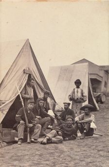 [Camp Scene with Soldiers of the 22nd New York State Militia, Harper's Ferry, Virginia], 1862. Creator: Mathew Brady