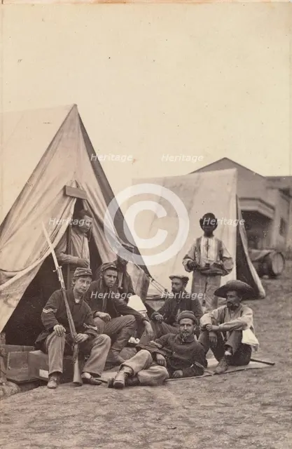 [Camp Scene with Soldiers of the 22nd New York State Militia, Harper's Ferry, Virginia], 1862. Creator: Mathew Brady.