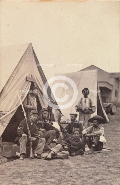 [Camp Scene with Soldiers of the 22nd New York State Militia, Harper's Ferry, Virginia], 1862. Creator: Mathew Brady.