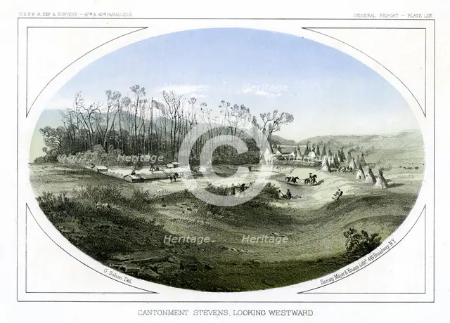 Camp Stevens, looking westward, Montana, USA, 1856.Artist: Gustav Sohon