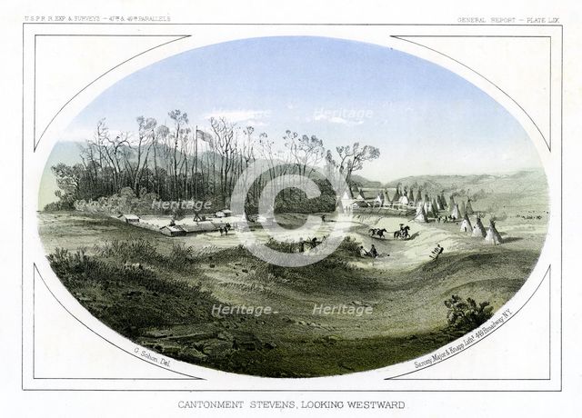 Camp Stevens, looking westward, Montana, USA, 1856.Artist: Gustav Sohon