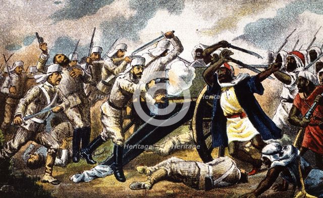 Campaign of Morocco, attack of the Moors against Spanish positions, July 18, 1909, engraving of t…
