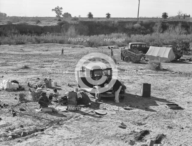 Camped on the flat, near Holtville, Imperial County, California, 1939. Creator: Dorothea Lange.