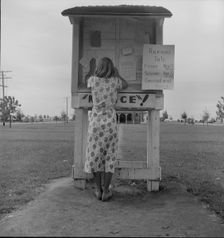 Campers bulletin board, Shafter camp, California, 1938. Creator: Dorothea Lange