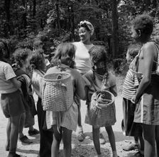 Campers hiking at Camp Fern Rock, Bear Mountain, New York, 1943. Creator: Gordon Parks