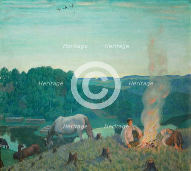 Campfire, 1916. Artist: Kustodiev, Boris Michaylovich (1878-1927)