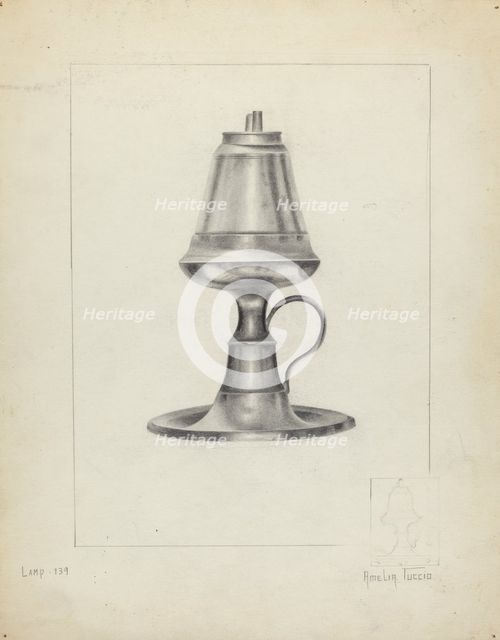 Camphene Lamp, 1935/1942. Creator: Amelia Tuccio.