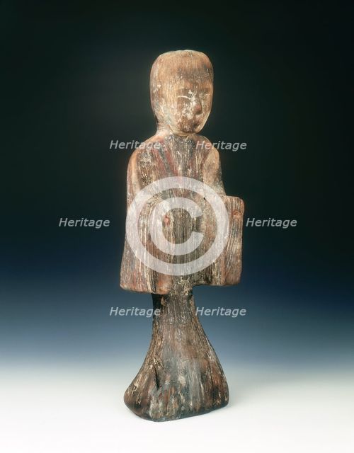 Camphor wood standing female figure, China, c206 BC-c8 AD. Creator: Unknown.